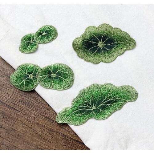 High Quality Green Lotus Leaves Patch Sew on Sticker for Clothing Decoration Embroidery DIY Floral Patches for Costume Clothes