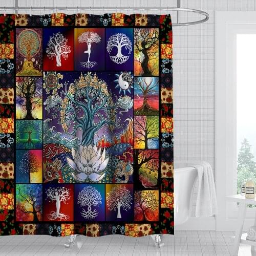 Nordic Plant Shower Curtain Waterproof Mildew Bathroom Curtain Digital Customized Perforated Printed Floral Bathroom Accessories