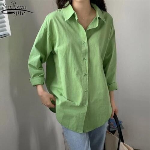 Early Autumn Korean Style New Long Loose Retro Shirt Solid Color Long Sleeve Women Blouse Lazy Style Shirt Chemisier Femme 10320