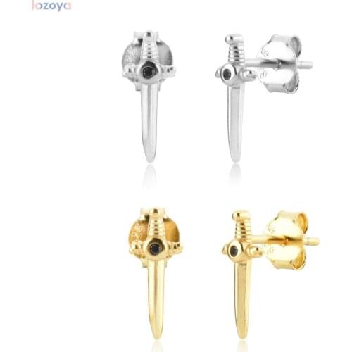 LOZOYA 925 Sterling Silver Gold Slay Black Gold Gagger Stud Earring Women Rock Punk body jewelry Clips Luxury Crystal