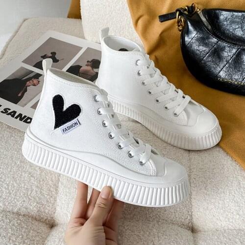 2021 Womens Sports Shoes Sneakers High Gang Love Women Canvas Shoes Fashion Casual All-match Platform Breathable Female Shoes