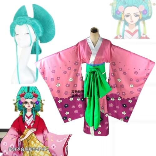 Anime Kozuki Hiyori Kimono Cosplay Costume Custom Made size Kozuki Hiyori blue wigs Halloween women Uniform Party Suit