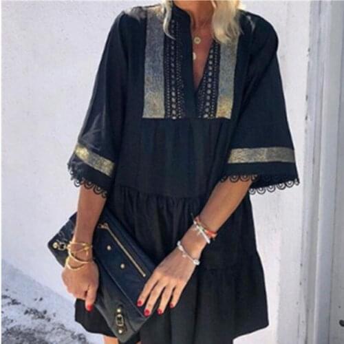 Boho Elegant V-Neck Half Sleeve Dresses 2021 Summer Patchwork Mini Dress Women Streetwear Casual Ruffles Tassel Loose Dress
