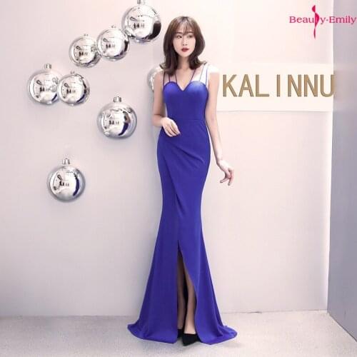 Beauty Emily Sling Hanging Neck Strapless Evening Dresses Sexy 2019 High Split Long Party Dress Formal Prom Gowns robe de soiree