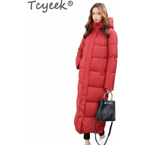 Tcyeek Women Winter Coats Female 90% White Duck Down Jacket Thick Slim X-Long Down Parka Hooded Warm Clothes 2020 Hiver 80002