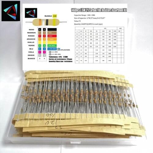 1/6W 5% 73valuesx20pcs=1460pcs 1R~1M Ohm Carbon Film Resistor Assorted Kit