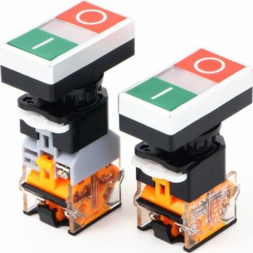 10pcs 22mm Self-reset double-position double-head button switch Red-green band lamp LA38-11D/RG flat-end switch 22mm