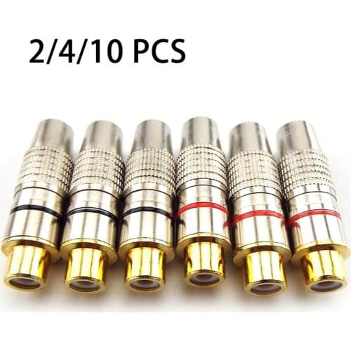 2/4/10pcs RCA Female Jack Plug Solder Audio Video Adapter Connector RCA Female Balck Red Convertor Gold Plated for Coaxial Cable