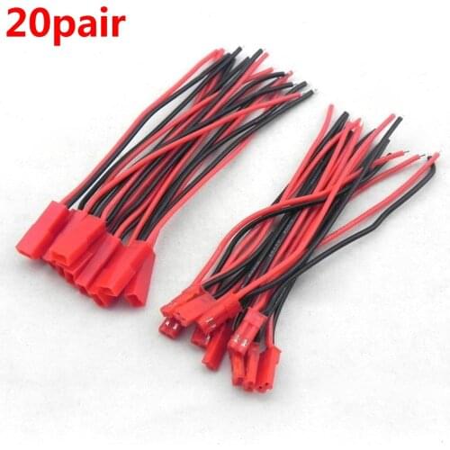 20 Pairs 100mm 2 Pin Connector Plug JST Cable Male/Female Connectors for Rc Model Car Lipo Battery