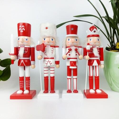 4Pcs 25CM Nutcracker Puppet Red White Wood Nutcracker Classic Soldiers Figurine Christmas Gift Xmas Party Supplies Home Decor