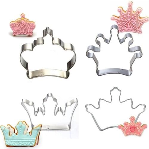 4pcs Crown Cookies Mold Cutter Stainless Steel 3D Biscuit Press Fondant Molds Fondant Baking & Pastry Tools Kitchen Utensils