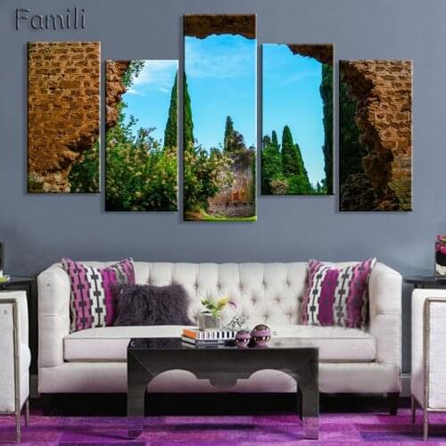 5 Panels Sunset Mountain Landscape Modern Wall Art Canvas Painting Modular Painting Wall Pictures for Living Room Unframed