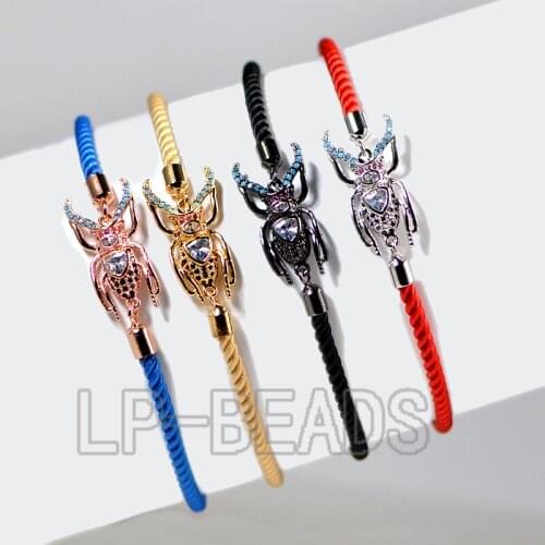 5pcs/Lot New Zircon Gem-stone Beetle Milan Cotton Cord Bracelet Slider Beads Adjustable Wholesale