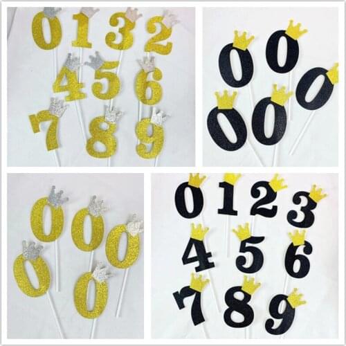 5 pcs 0-9 Cake Topper Birthday Anniversary Wedding Party digit cupcake toppers Flags kids Baby Shower 1 st Birthday Decoration