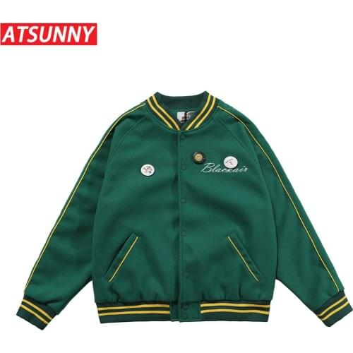 ATSUNNY Hip Hop Baseball Jacket Harajuku Retro Varsity Jacket Casual Mens cotton Jacket Fashion Coat Streetwear Tops windbreaker