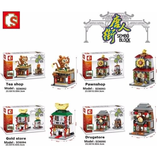 SEMBO Blocks Mini Street Store Chinese Style Chinatown Building Bricks Cute Micro Shop Model Educational Kids toys Child Gifts