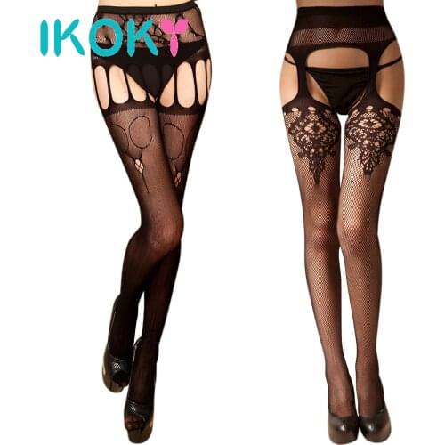 IKOKY Fishnet Stockings Erotic Socks Pantyhose Open Crotch Sex Lingerie Thigh-highs Garters Adult Products Exotic Apparel