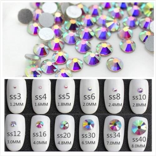 Super Glitter ss3-ss50 Crystal AB Flat Back Non HotFix Nail art Rhinestone 3D Glass Nail Art Decorations Garment Mix Rhinestone