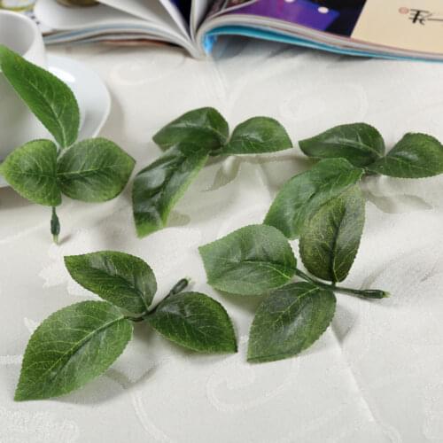 100Pcs Silk Artificial Green Leaf Rose Leaves for DIY Craft Garland Wedding Florist Garden Bouquet Flower Stems Home Decoration