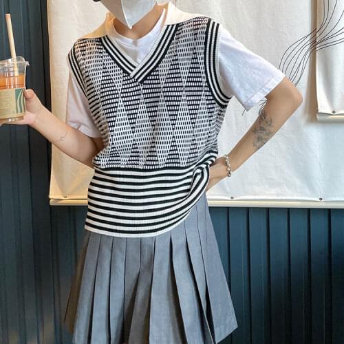 2021 Autumn Women Luxury Cardigan Vest Turn Down Collar Wool Slim Striped V-Neck Outerwear High Quality Soft Sweater