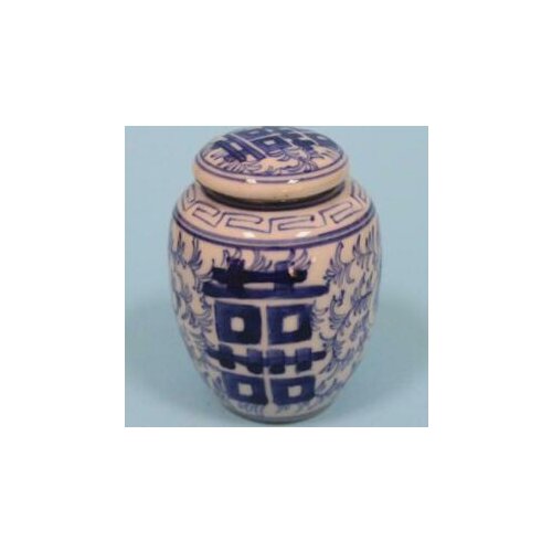 Chinese old porcelain Blue and White Double happiness Receiving Tank Cover can