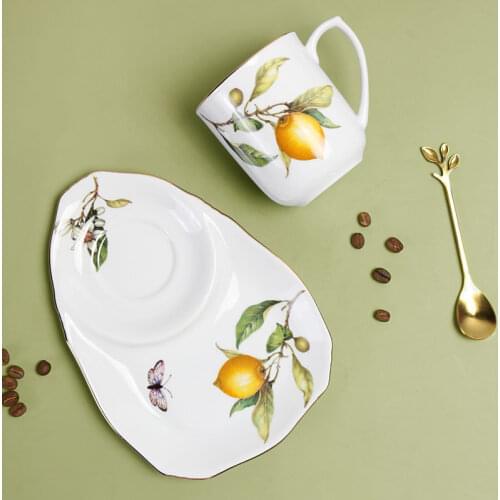 European Style Lemon Pattern Coffee Cup Small Fresh English Afternoon Tea Cups And Saucer Exquisite Ceramic Breakfast Plate