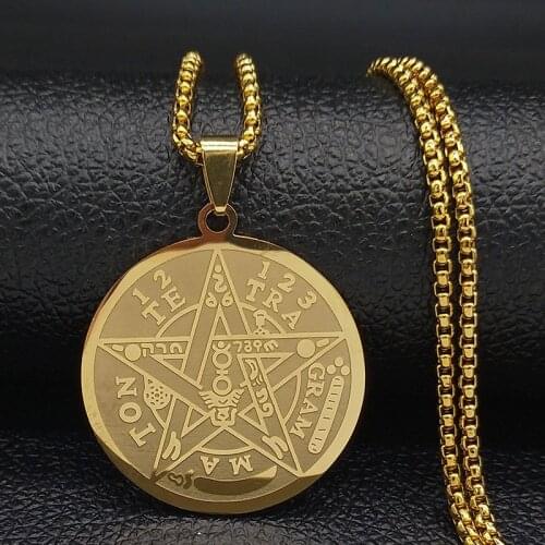 Witchcraft Pentagram Stainless Steel Chain Necklaces for Men Gold Color Necklaces Pendants Jewelry cadenas para hombre N1163S02