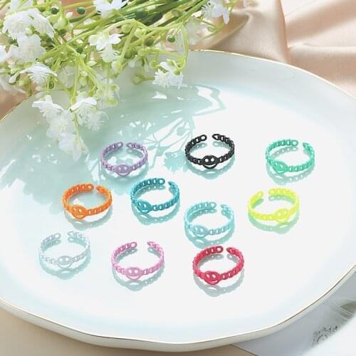 Hot Selling Fashionable Open Candy Color Ring For Woman 2021 New Smile Star Chain Irregular Ladies Ring Jewelry