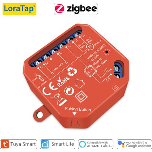 LoraTap ZigBee 3.0 Curtain Switch Module For Roller Blind Shutter Motor Tuya Smart Work with Alexa Google Home Zigbee2MQTT DIY