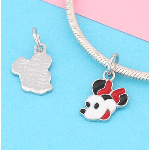 Leabyl Lovely Minnie Pendant Beads for Bracelet Colorful Enamel Cartoon Minnies Charms for DIY Jewelry