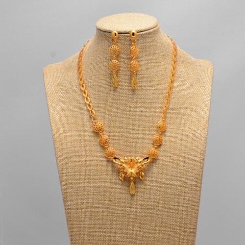 Fashion Flower Wedding Bridal Jewelry Sets For Women Girl Dubai African Beads Dubai Gold Color Jewellery set