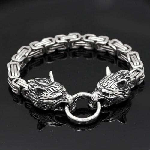 Mens Stainless Steel Nordic Celtic Wolf Viking Bracelet Punk Simple Titanium Steel Thick Emperor Chain Retro Gift Jewelry New