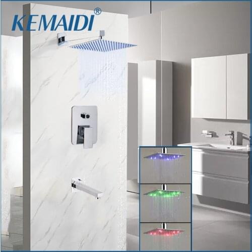 KEMAIDI 8-16 Inch Chrome Shower Faucet Kit Bathroom Wall Mounted Rain Shower Head Mixer Tap Rainfall Shower Mixer Faucets Set