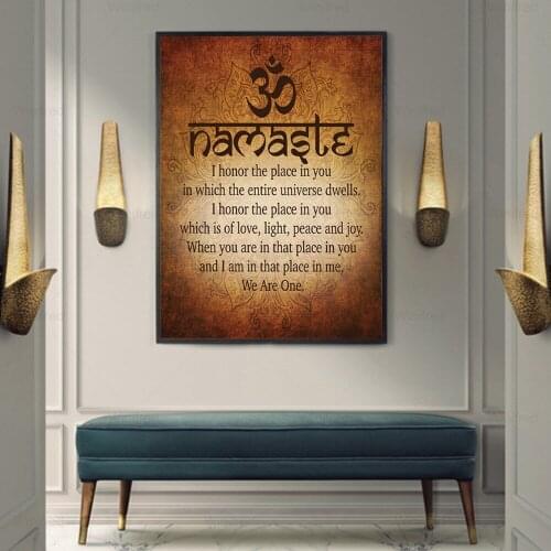 Namaste Buddhist Inspirational Print and Poster Motivational Spiritual Yoga Quote Canvas Painting Pictures Retro Home Decor