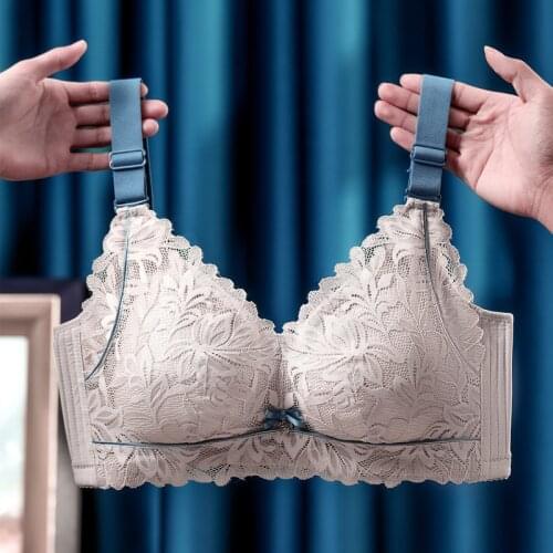 2021 New large breast show small bra thin full-cover cup gathered lace beauty back collection pair of underwear