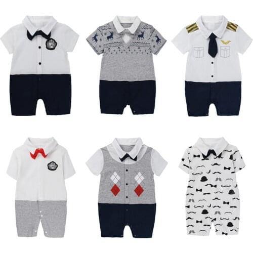 Newborn Baby Clothes Boy Gentleman Summer Romper Short Sleeve Newborn Jumpsuit Casual Suit With Bow Tie Summer Style Baby Girls
