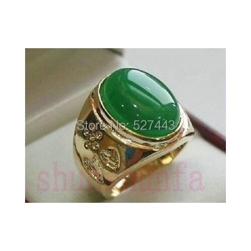 Wholesale FREE SHIPP >Mens Fashion natural green stone ring :8-12