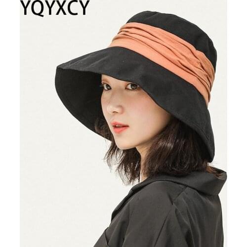 YQYXCY Bucket Hat Women Summer Spring Sunshade Fisherman Cap Foldable Casual Wide Brim Fishing Hat Female Solid Color Korean