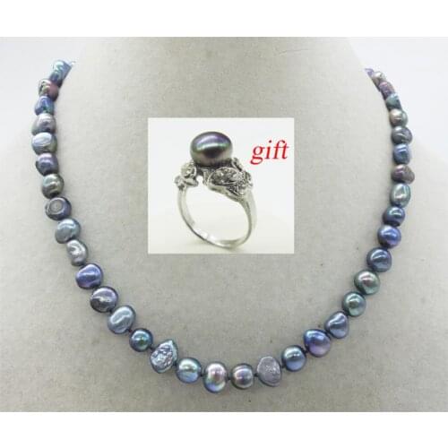 The last one! 9MM natural black Baroque sea pearl necklace, 18" give, you gift