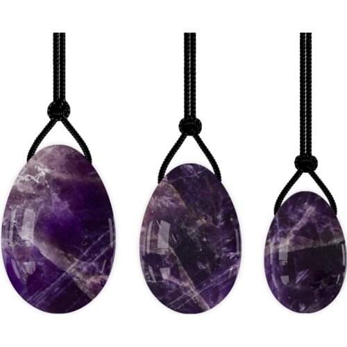 Drilled Natural Amethyst Jade Yoni Egg Set Kegel Jade Eggs Tightening Vaginal Body Yoni Massage Kegel Muscle Exerciser With Box