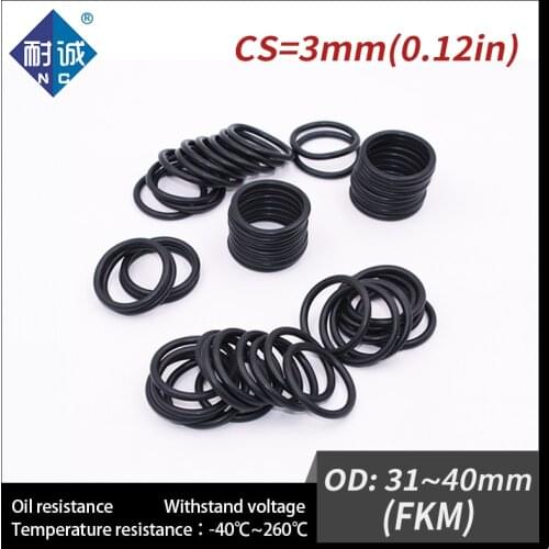 2PC/lot Rubber Ring Black FKM O ring Seals Thickness 3mm OD31/32/33/34/35/36/37/38/39/40mm Rubber O-Rings Fuel Washer