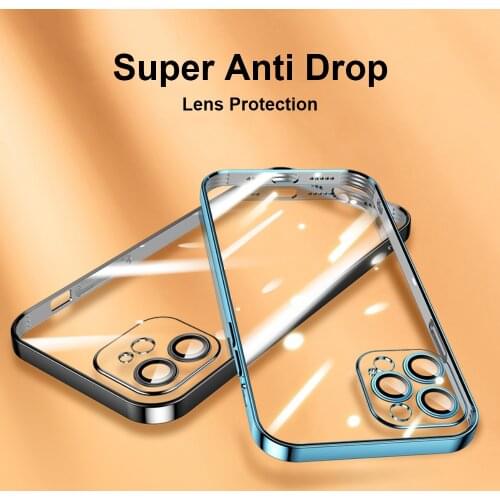 Luxury Plating Phone Case For iPhone 11 12 Pro Max Case Full Lens Protection Soft TPU Back Cover For iPhone 12 Mini Clear Case