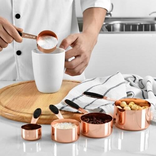 Rose Gold Stainless Steel Measuring Cup Five-Piece Kitchen Baking Accessories Bartender Scale Measuring Spoon Baking Set