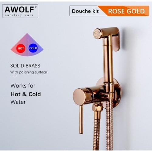 Rose Gold Hot And Cold Hand Held Toilet Bidet Sprayer Solid Brass Bathroom Mixer Shattaf Shower Faucet Toilet Douche Kit AP2238