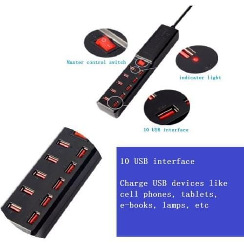 EU US UK AU Plug Power Adapter 10USB Socket Smart Identification Charging Desktop Socket Charging Extension Socket