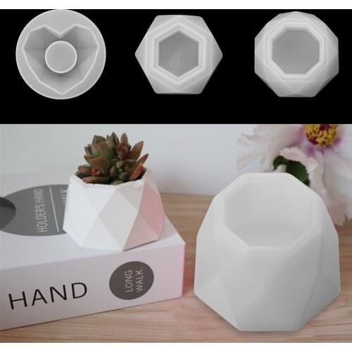 3 Holes Silicone Succulent Flowerpot Molds Form Arts Craft Polygonal Cup Moulds DIY Candle Holders Crystal Resin Tray Mold