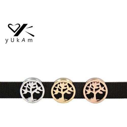 YUKAM Silver Color Sliders Spacers Hollow Family Tree of Life Slide Charms Keeper for Mesh Bracelets Jewelry Accessories Making