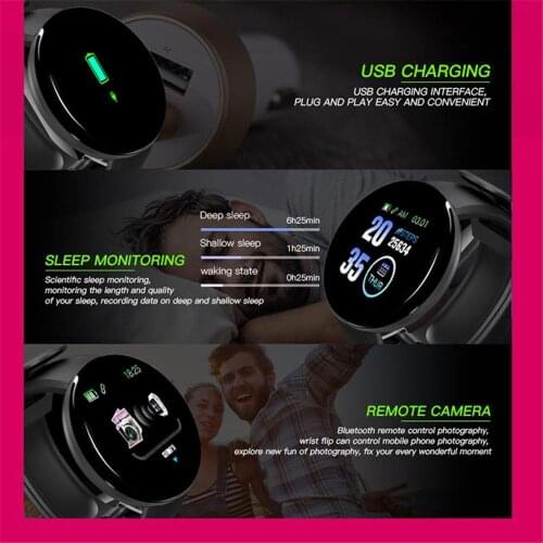 D18 Bluetooth Smart Watch Bracelet Fitness Tracker Heart Rate Blood Pressure Waterproof Sports Wristband Pk M3 M4 Smartwatch