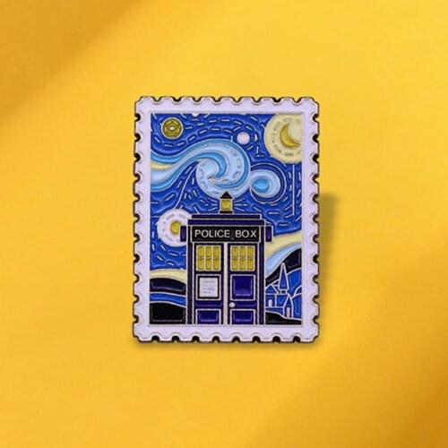 Tardis Starry Night Stamp Police Box Brooch Pins Enamel Metal Badges Lapel Pin Brooches Jackets Fashion Jewelry Accessories