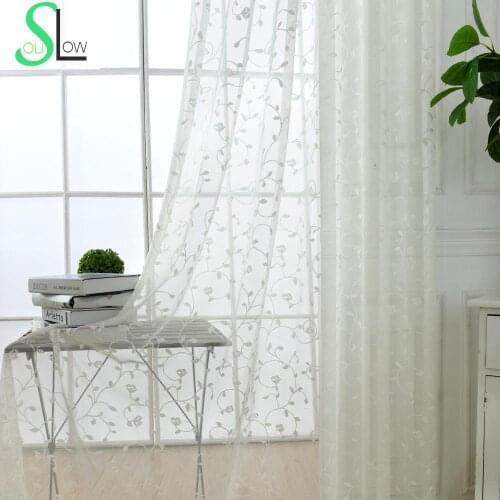 Slow Soul Jade White Beige Beautiful Little Fresh Garden Floral Jacquard Tulle Curtains For Living Room Cortina Rideaux Bedroom